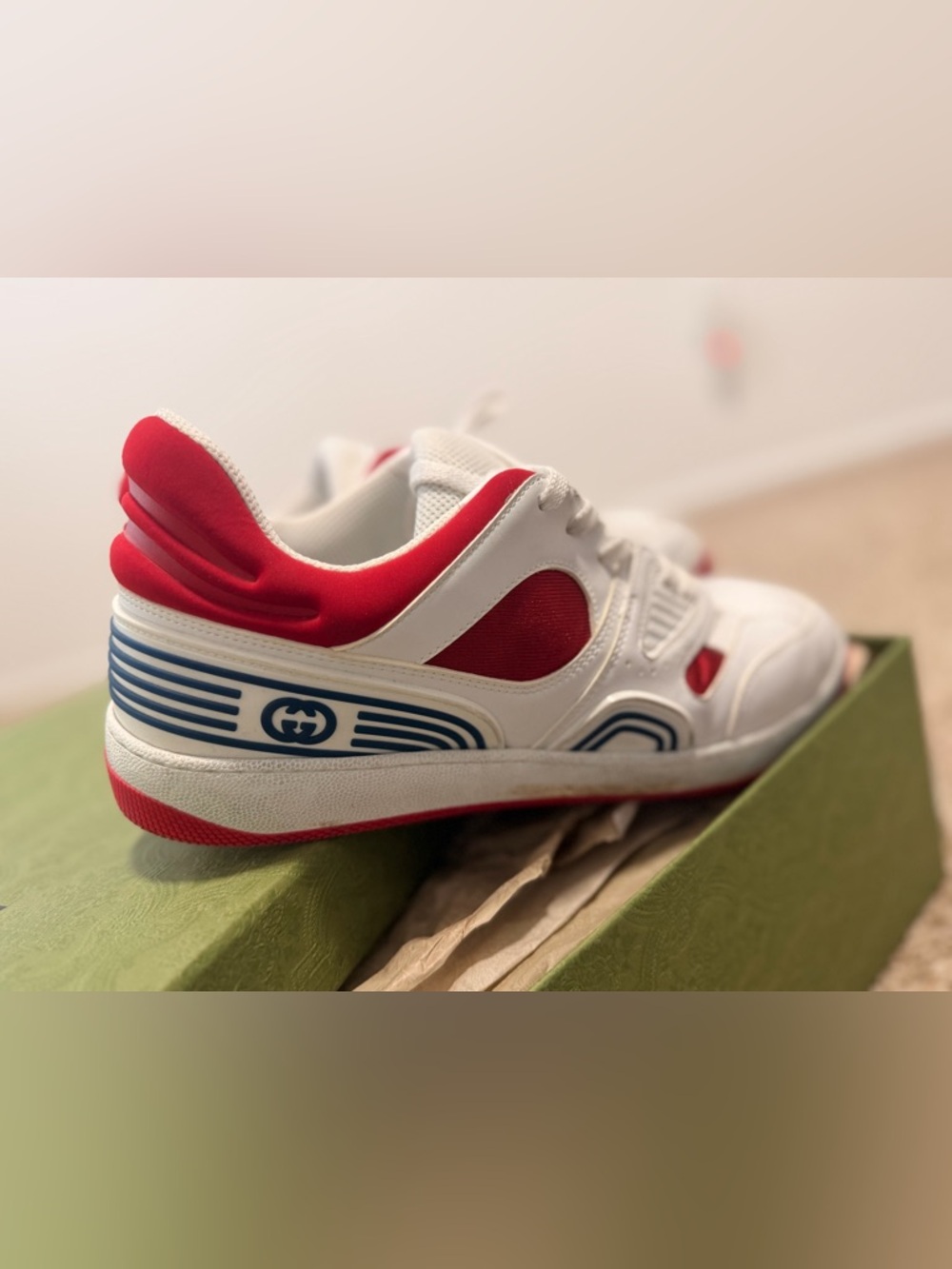 Gucci White, Red & Blue Logo Sneakers